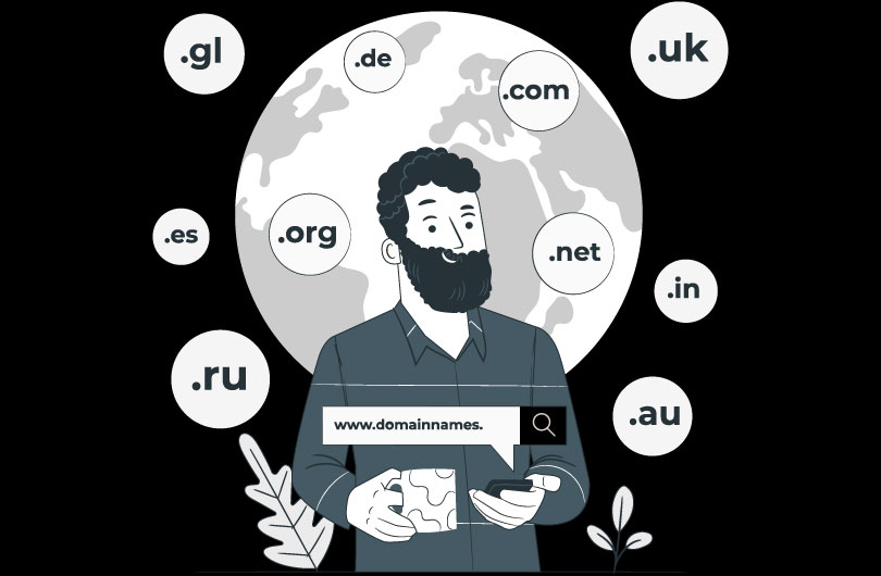 Illustration with a bunch of TLDs for a domain name.