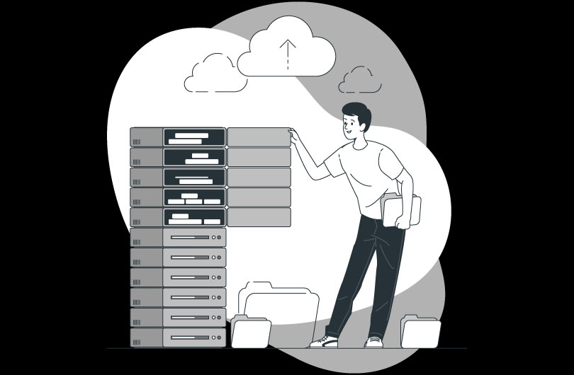 Illustration of files being stored in a locker that looks like a server.